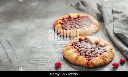 Raspberry galette or raspberries rustic tart Stock Photo