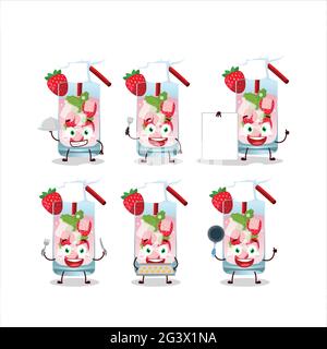 Cartoon character of strawberry mojito with various chef emoticons. Vector illustration Stock Vector