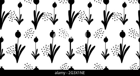 black shadow flower on white. Summer seamless pattern for fabric and textile design. Digital paper with pink flowers. Vintage pattern, great design Stock Vector