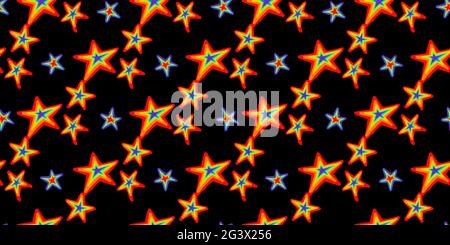 Star pattern. Seamless pattern with trendy stars. Space theme. Colors of rainbow. Pride. Stock Vector