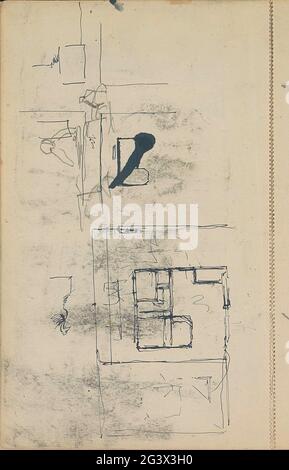 Floor plan of a house. Also figure studies. Leaf 10 Verso from a sketchbook with 56 sheets. Stock Photo