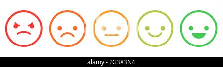 Set of emoticons with different emotions. Emoji from bad to good emothions. Vector illustration isolated on white background Stock Vector