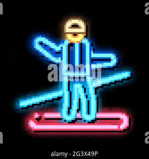 snowboarder slalom neon glow icon illustration Stock Vector
