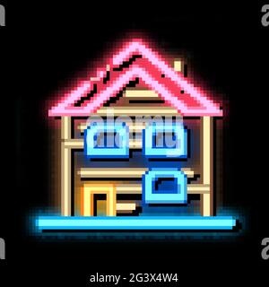 ski resort cabin building neon glow icon illustration Stock Vector