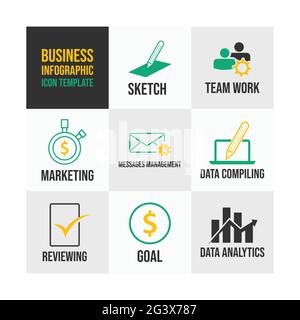 Business and finance flat icons concept. Business infographics template design. Vector Business finance. Web infographic design icons Stock Vector