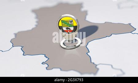 State of Saxony-Anhalt and navigation pin with Saxony-Anhalt flag Stock Photo