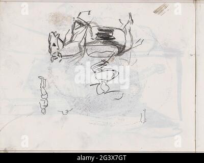 Figure on a donkey or horse. Leaf 14 Verso from sketchbook XIV with 17 sheets. Stock Photo