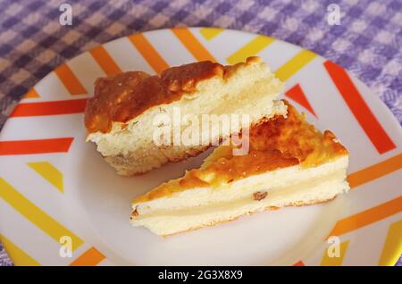 Plate of Two Slices of Gata, Delicious Armenian Traditional Sweet Filling Soft Bread Stock Photo