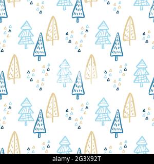 Christmas Tree Doodle Seamless Pattern. Winter Stylized Simple Fir