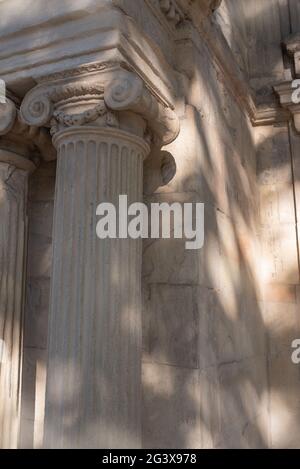 Architecture, old greek temple style. Vertical view. Stock Photo