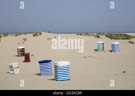 Sand dunes with beach tent at Borkum Island Stock Photo