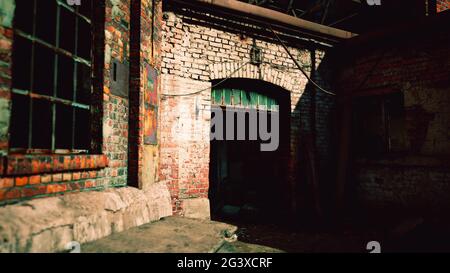 Abandoned industry buildings at sunset