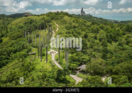 The Wisdom Path, an installation carved with the Buddhist Heart Sutra, near the Tian Tan Buddha on Lantau Island, Hong Kong Stock Photo