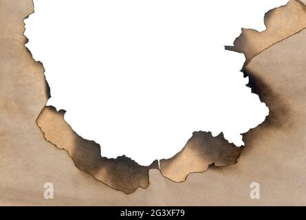 Burnt paper isolated on white background Stock Photo