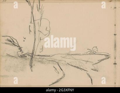 Path in a landscape. Leaf 3 Verso from a sketchbook with 23 sheets. Stock Photo