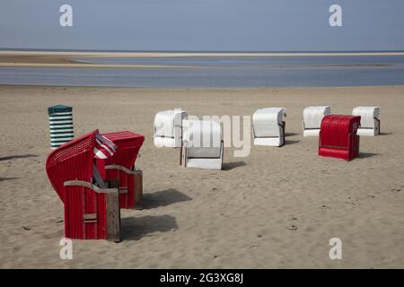 Beach chair at the beach of Borkum Island Stock Photo