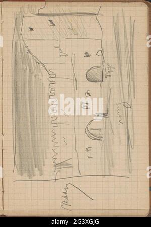 Courtyard of a building with tilting. Possibly a mosque. Page 71 From a sketchbook with 67 sheets. Stock Photo