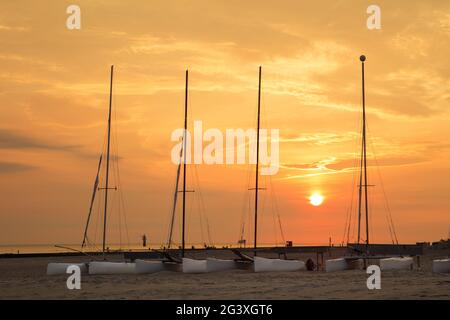Sunset at the south beach of Borkum Island Stock Photo
