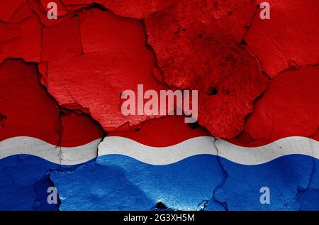 Flag of Amur Oblast painted on cracked wall Stock Photo