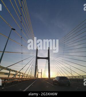 The new severn bridge between Wales and england at sundown Stock Photo