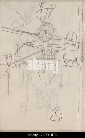 Studies. Probably a street with figures. Leaf 21 Verso from a sketchbook with 23 sheets. Stock Photo