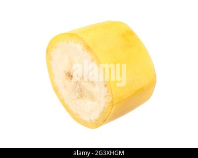 One unpeeled slice of banana, isolated on white Stock Photo