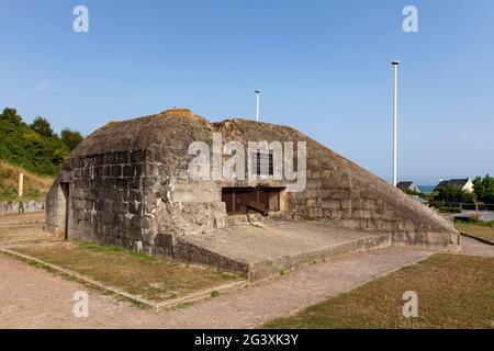Saint Laurent sur Mer (Normandy, north western France): Omaha Beach German Bunker WN65 captured by US soldiers at 10:30am on June 6, 1944. (Not availa Stock Photo