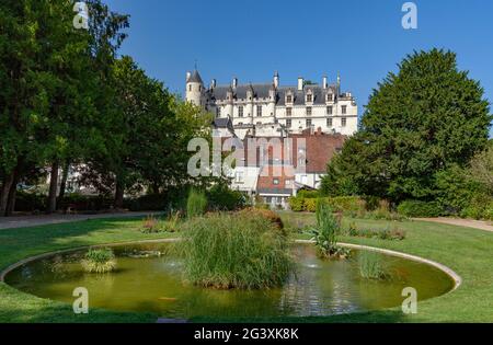 Loches (central western France): the Castle of the Royal Cit viewed from the park (not available for postcard production) Stock Photo