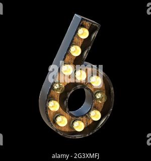 Light bulbs font Number 6 SIX 3D Stock Photo