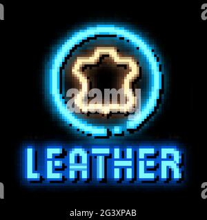 genuine leather label neon glow icon illustration Stock Vector
