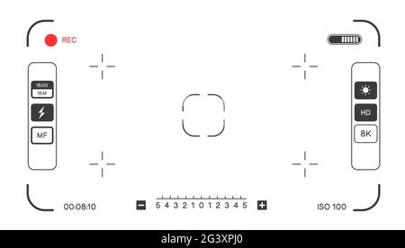 Camera focus with info and settings on screen Stock Vector