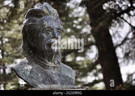 Ankara Turkey. June 2021. The bronze bust of Albert Einstein at METU campus. A theoretical physicist who developed the theory of relativity and the Stock Photo