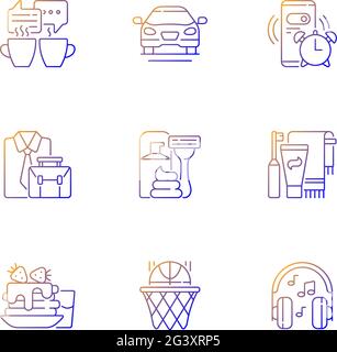 Daily routine gradient linear vector icons set Stock Vector
