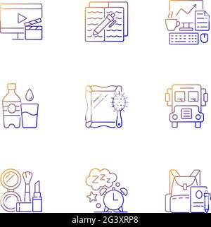 Everyday activities gradient linear vector icons set Stock Vector