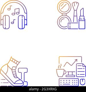 Everyday office worker routine gradient linear vector icons set Stock Vector