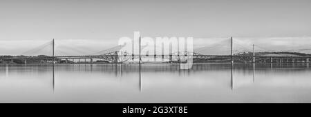 Bridges over Firth of Forth, Scotland - monochrome Stock Photo