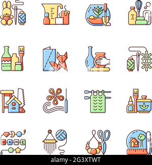 Trending hobbies RGB color icons set Stock Vector
