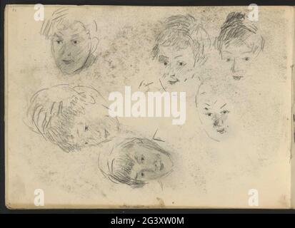 Study magazine with women's heads. Leaf 10 Verso from sketchbook XII with 19 sheets. Stock Photo