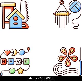 Creative activities RGB color icons set Stock Vector
