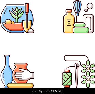 Creative hobbies RGB color icons set Stock Vector