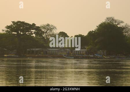 Gambia; Western Region; at Bintang Bolong; Bintang Harbor in the late afternoon sun Stock Photo