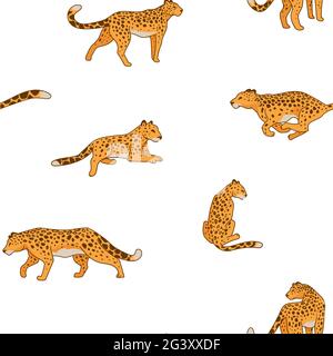 Cheetah animal in motion still seamless pattern Stock Vector