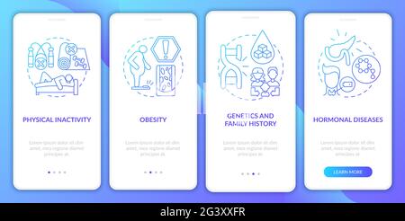 Diabetes causes onboarding mobile app page screen Stock Vector