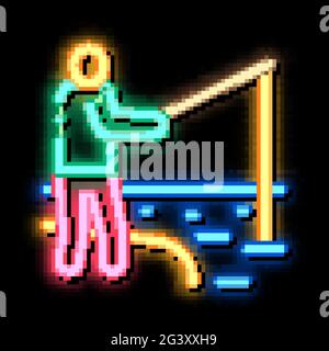 fisherman fishing neon glow icon illustration Stock Vector