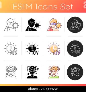 UV rays exposure risk icons set Stock Vector