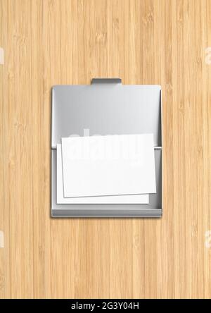 Closed card holder isolated on wooden background Stock Photo