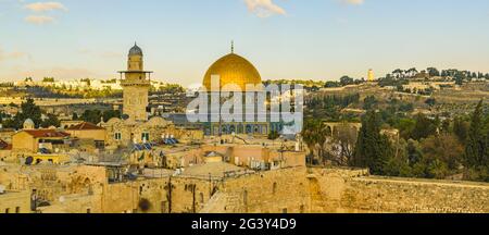 Aerial view of temple mount and wailing walls at old jersualem city ...