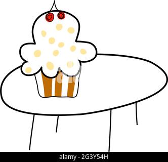 Doodle sketch cake with color fill. Simple design suitable for making greeting cards. Vector illustration. Stock Vector