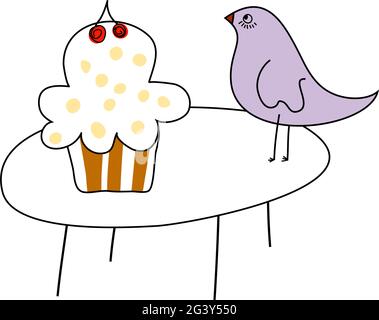Doodle sketch cake with color fill. Simple design suitable for making greeting cards. Vector illustration. Stock Vector