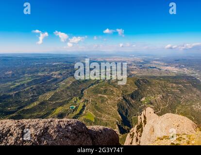 Landscape from the top of Montserrat, a multi-peaked mountain range near Barcelona, Catalonia, Spain Stock Photo